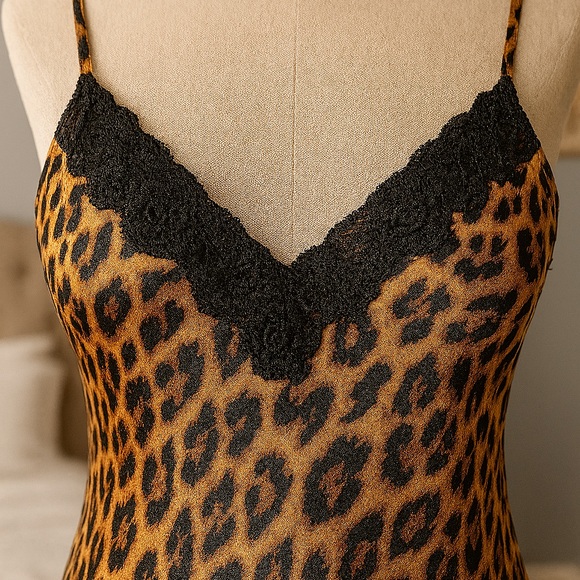 Sophia by Delicates Leopard Satin Slip Dress Size Large - Picture 3 of 7